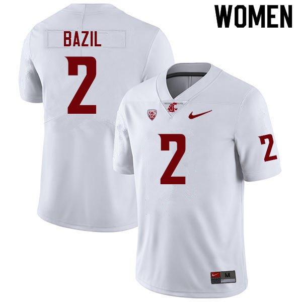 Women #2 Jouvensly Bazil Washington State Cougars College Football Jerseys Sale-White